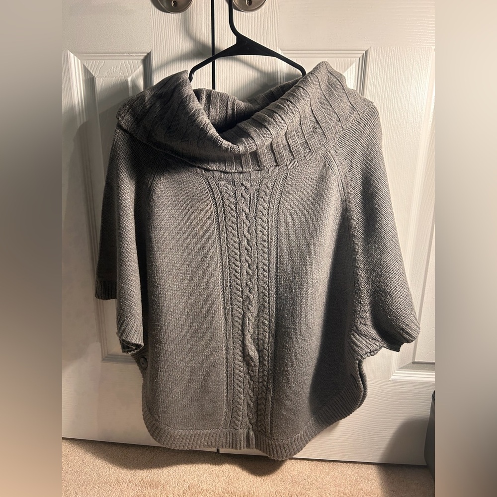 New York & Company Gray Cable-Front Cowl Neck Sweater